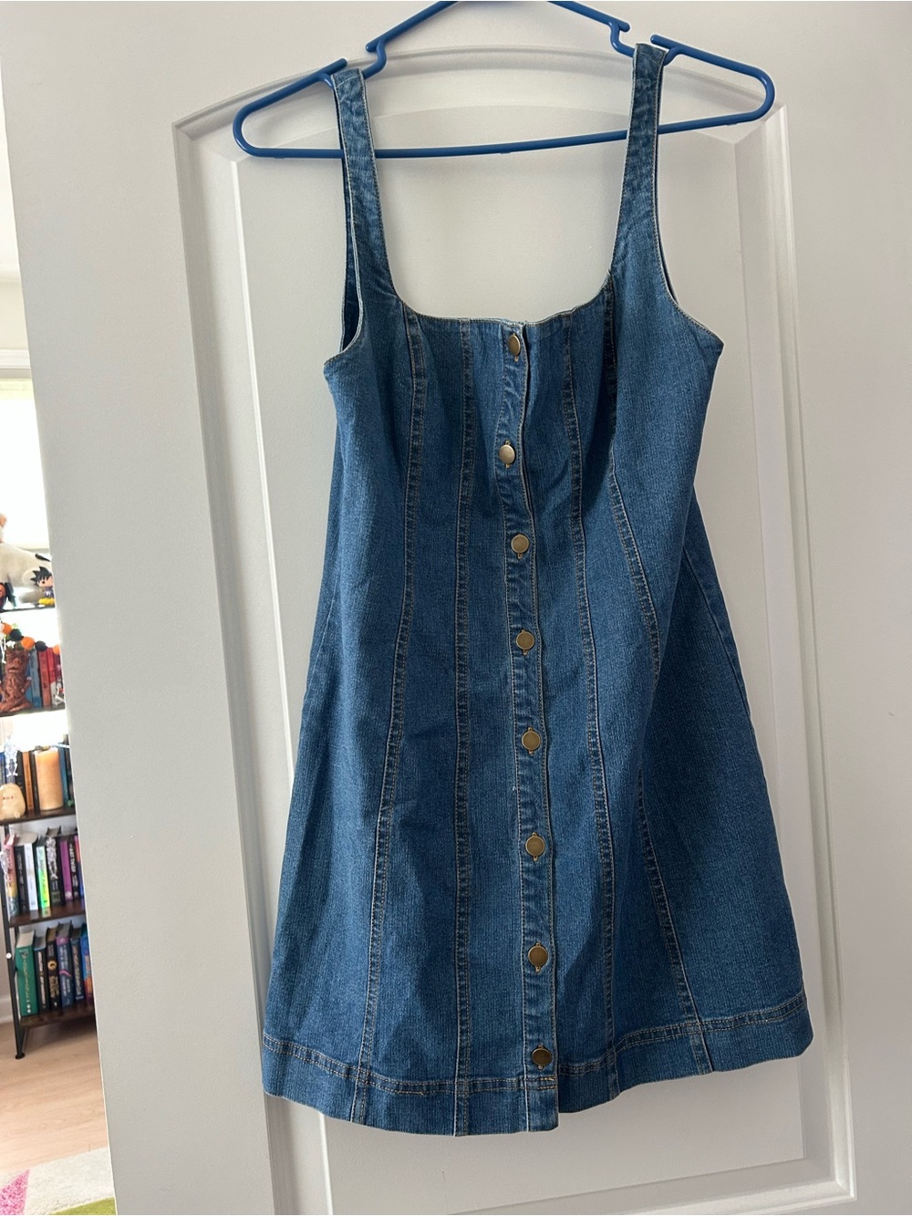 BDG Blue Denim Button-Front Mini Pinafore Dress